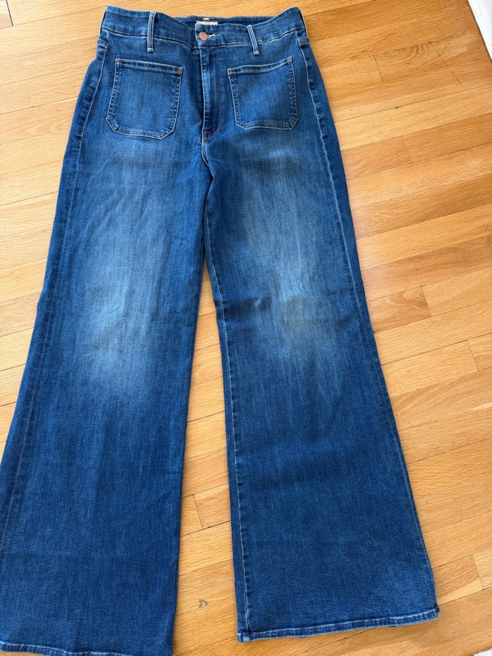 MOTHER Wide-Leg Denim Jeans in Medium Blue Wash